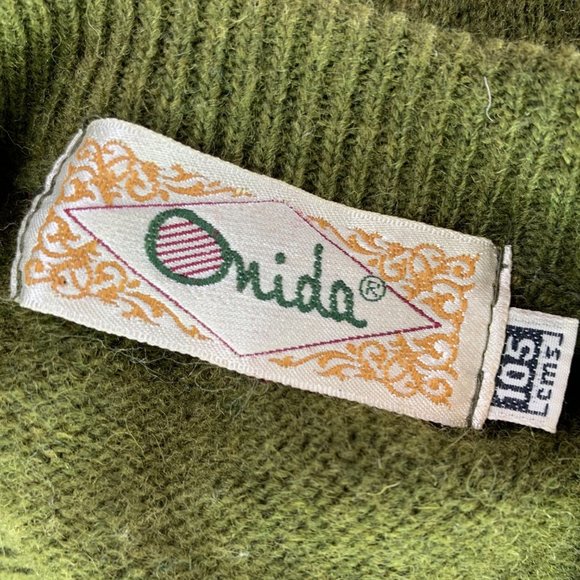 Vintage Aztec Tribal Sweater size L Olive Green V-Neck Wool 105 cms - Picture 4 of 4